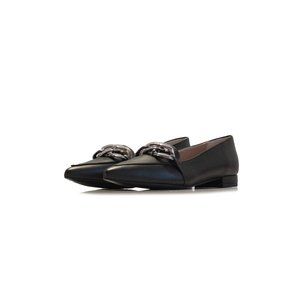 NERO Black Loafers With Bold Metal Chain